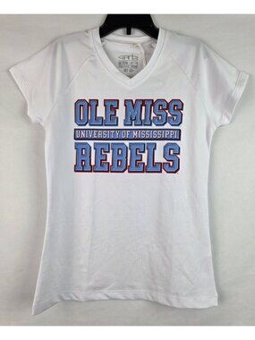Garb University of Mississippi Ole Miss Rebels Girls Youth Med Shirt White Top